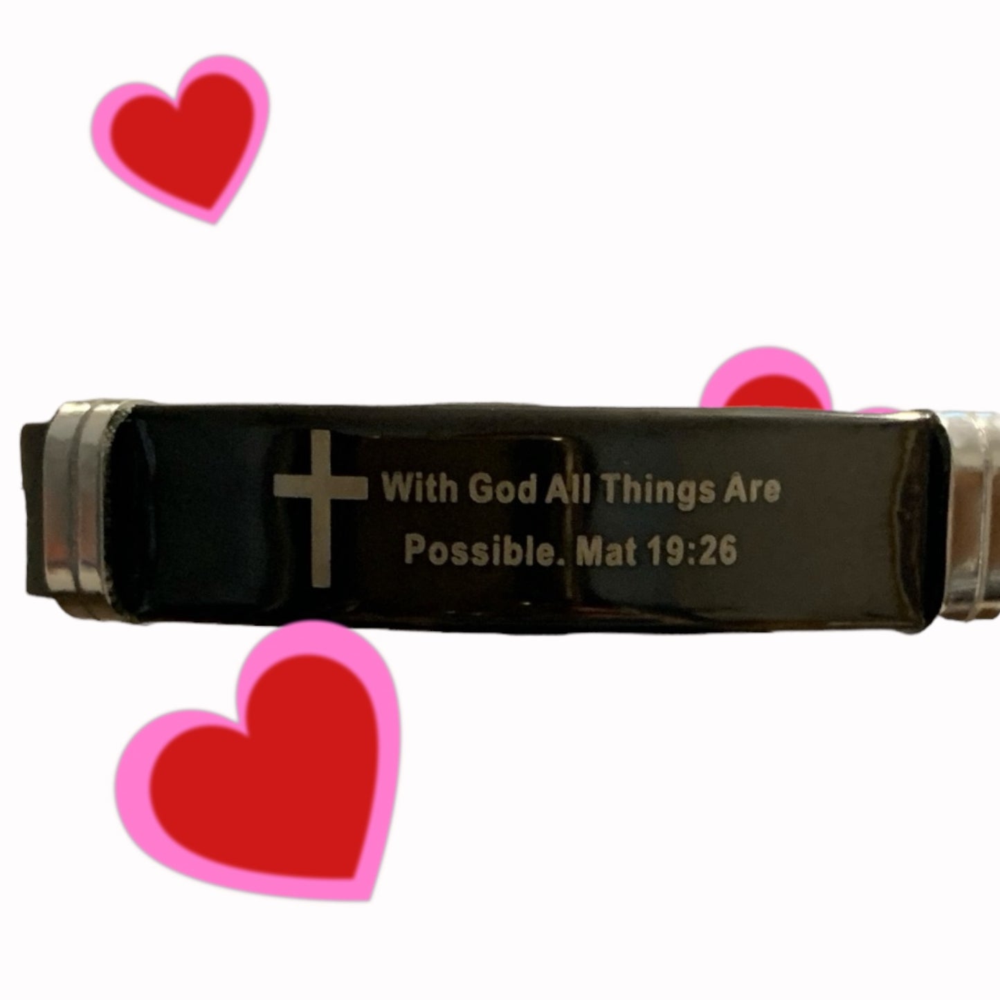With God All Things Are Possible (Black) Stainless Steel Bracelet Matthew 19:26