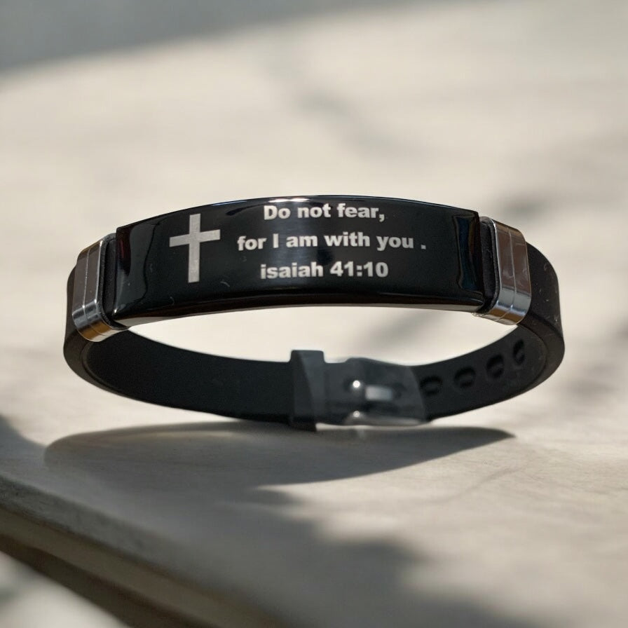 Do not fear, for I am with you Stainless Steel Black Bracelet