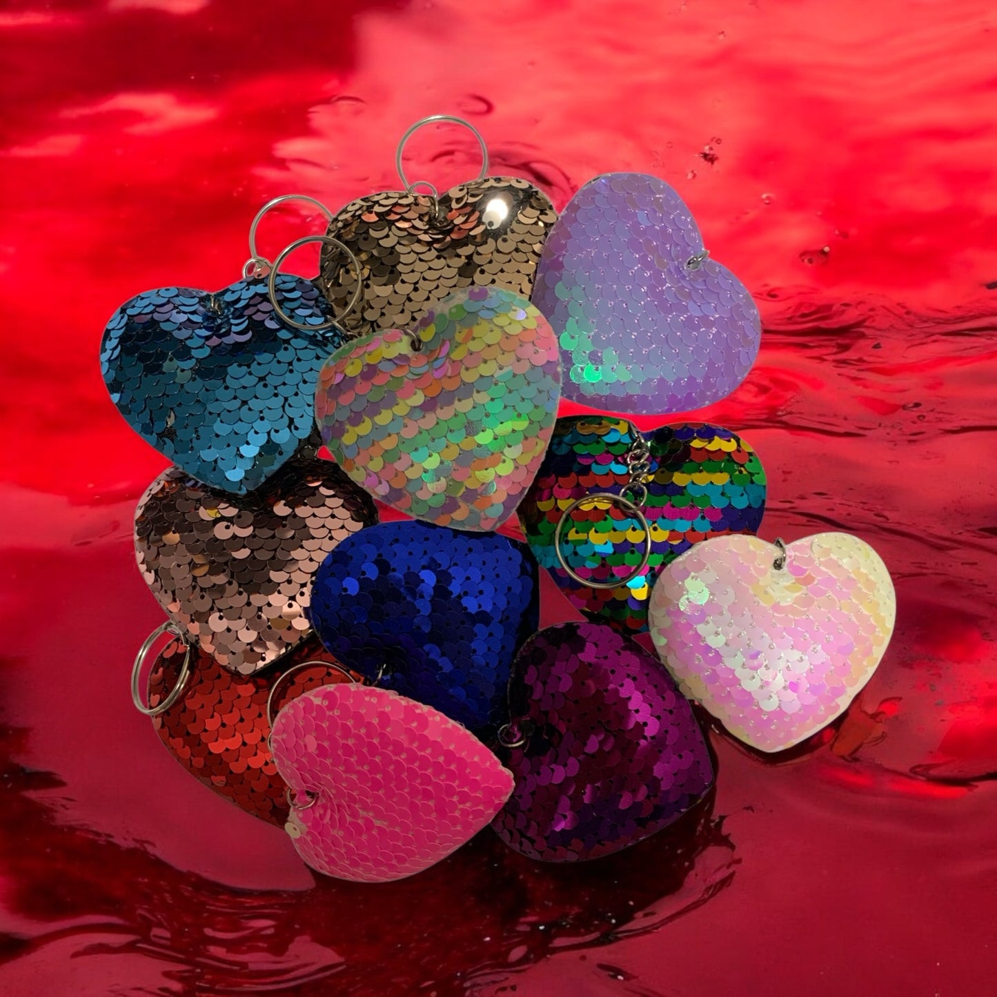 Heart Sequined Mini Pillow Keychain, Variety of Colors