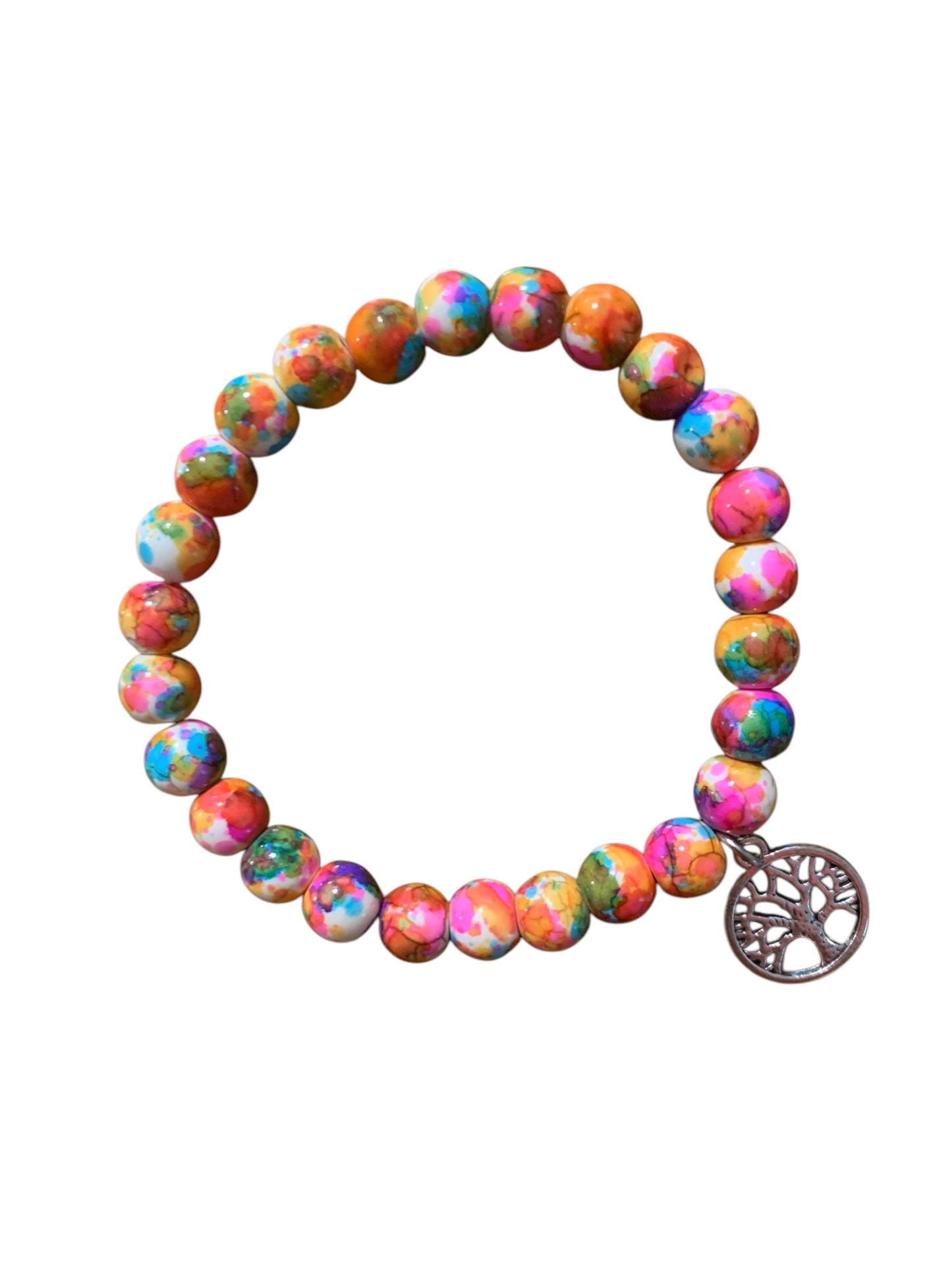 Rainbow Calsilica Tree of Life Handmade Stretch Bracelet