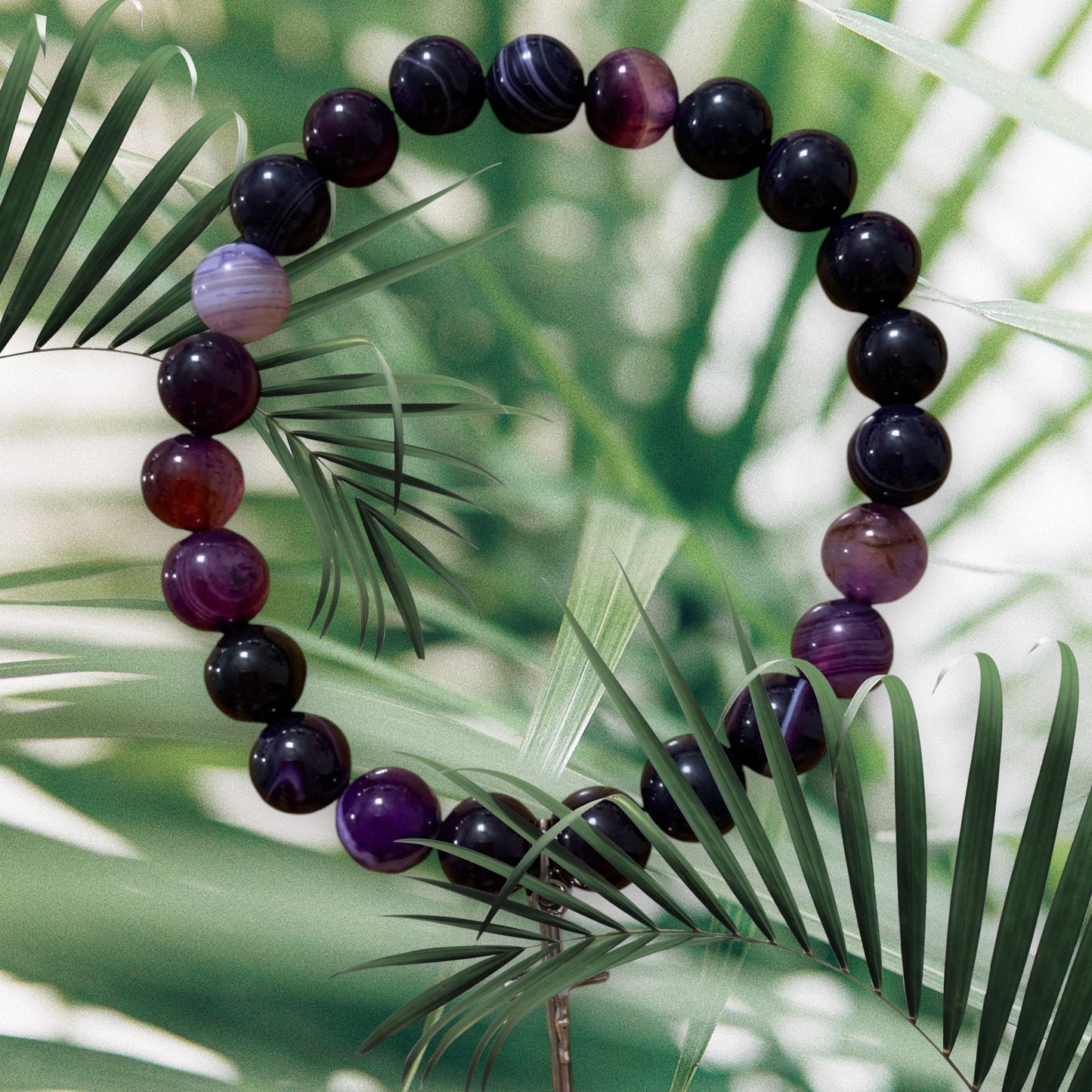 Handmade Dragon Purple Agate with Cross Natural Stone Bracelet
