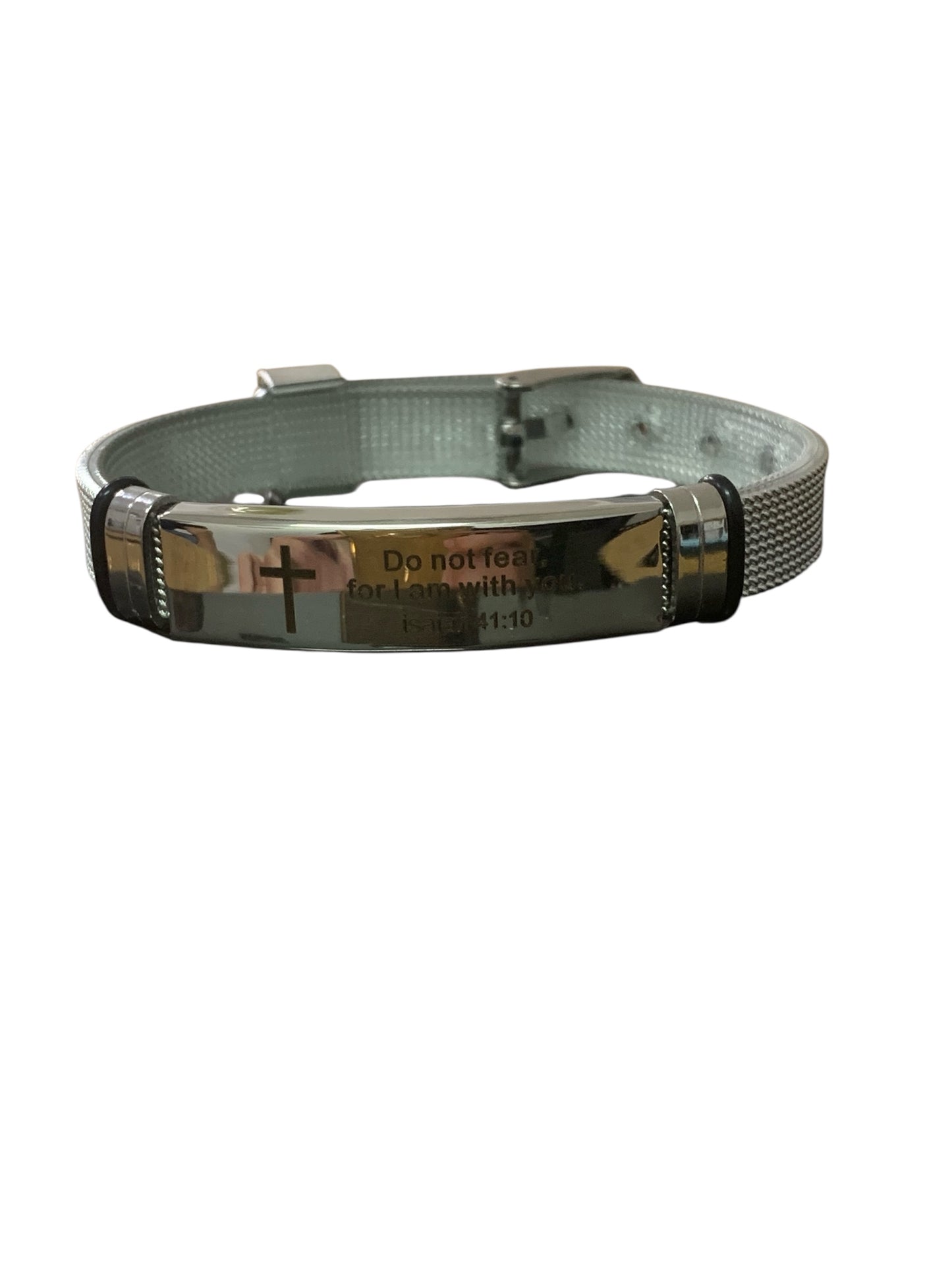 Do Not Fear for I am With You Isaiah 41:10 Silvery Stainless Steel Bracelet