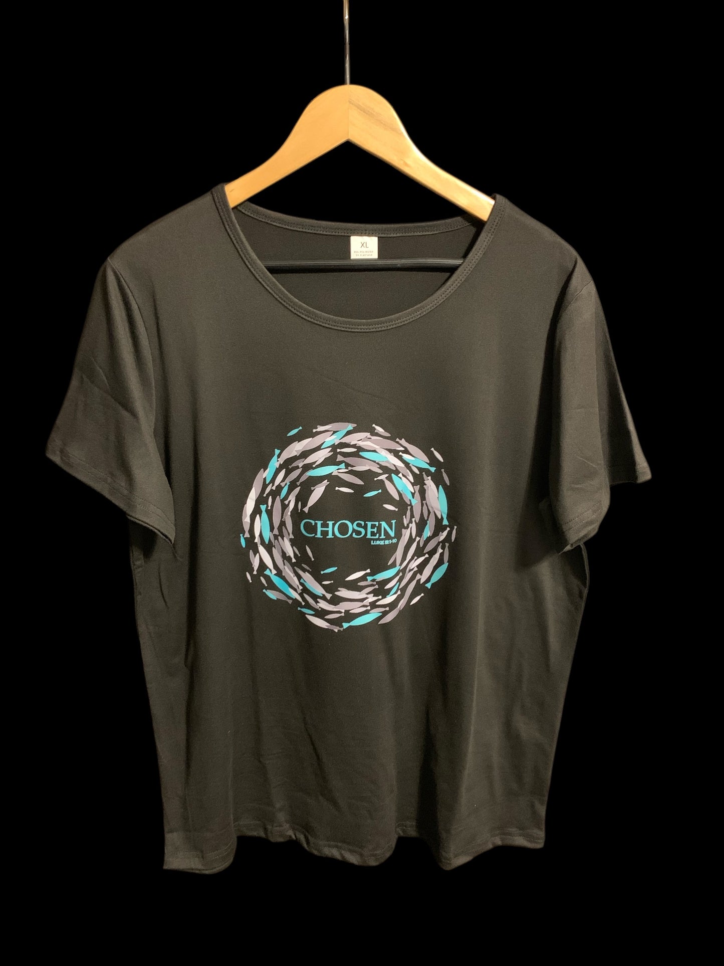 Chosen Swirling Fish Luke 5:1-10 Black T Shirt