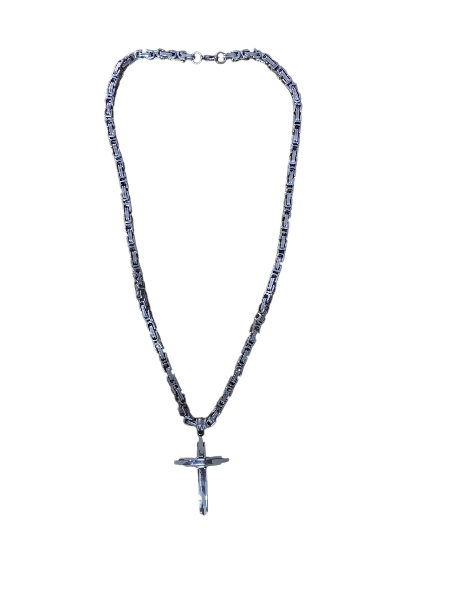 Man’s Stainless Steel Cross Necklace Heavy Thick Silver Color