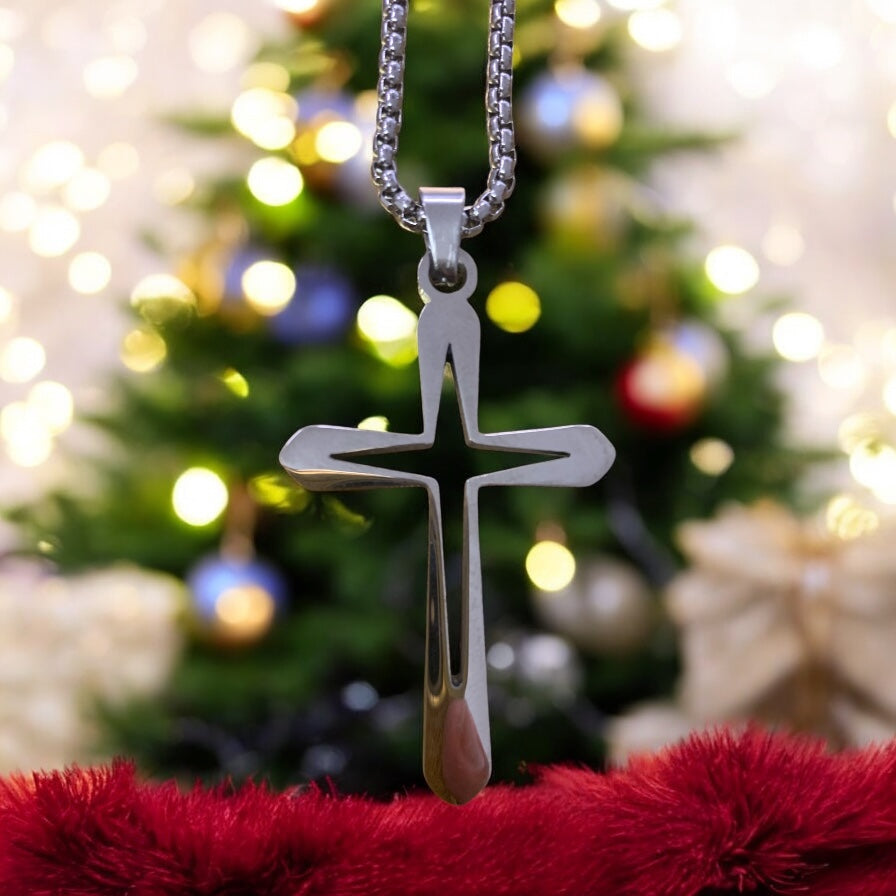 Stainless Steel Cross with Extra Long Chain 26 inches