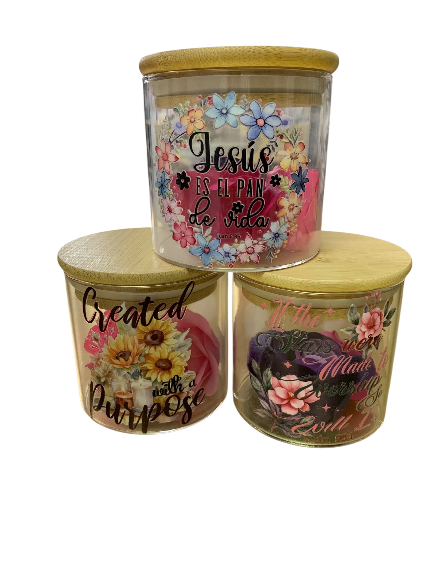 Faith Glass Containers with Bamboo Lid and Bath Rose Petals