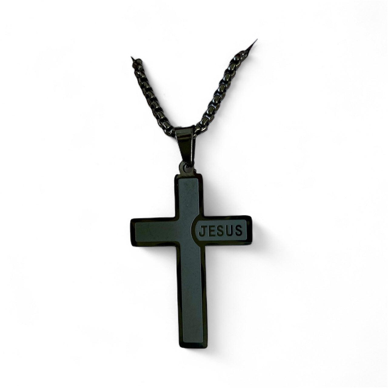 Jesus Cross Black Stainless Steel Necklace