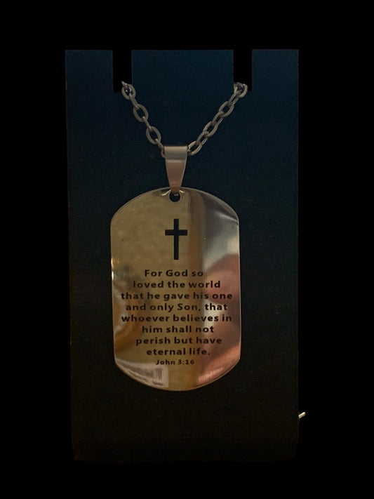 For God so Loved the World John 3:16 Necklace (Silver Stainless Steel)