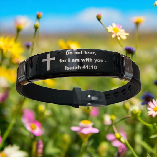 Do not fear, for I am with you Stainless Steel Black Bracelet