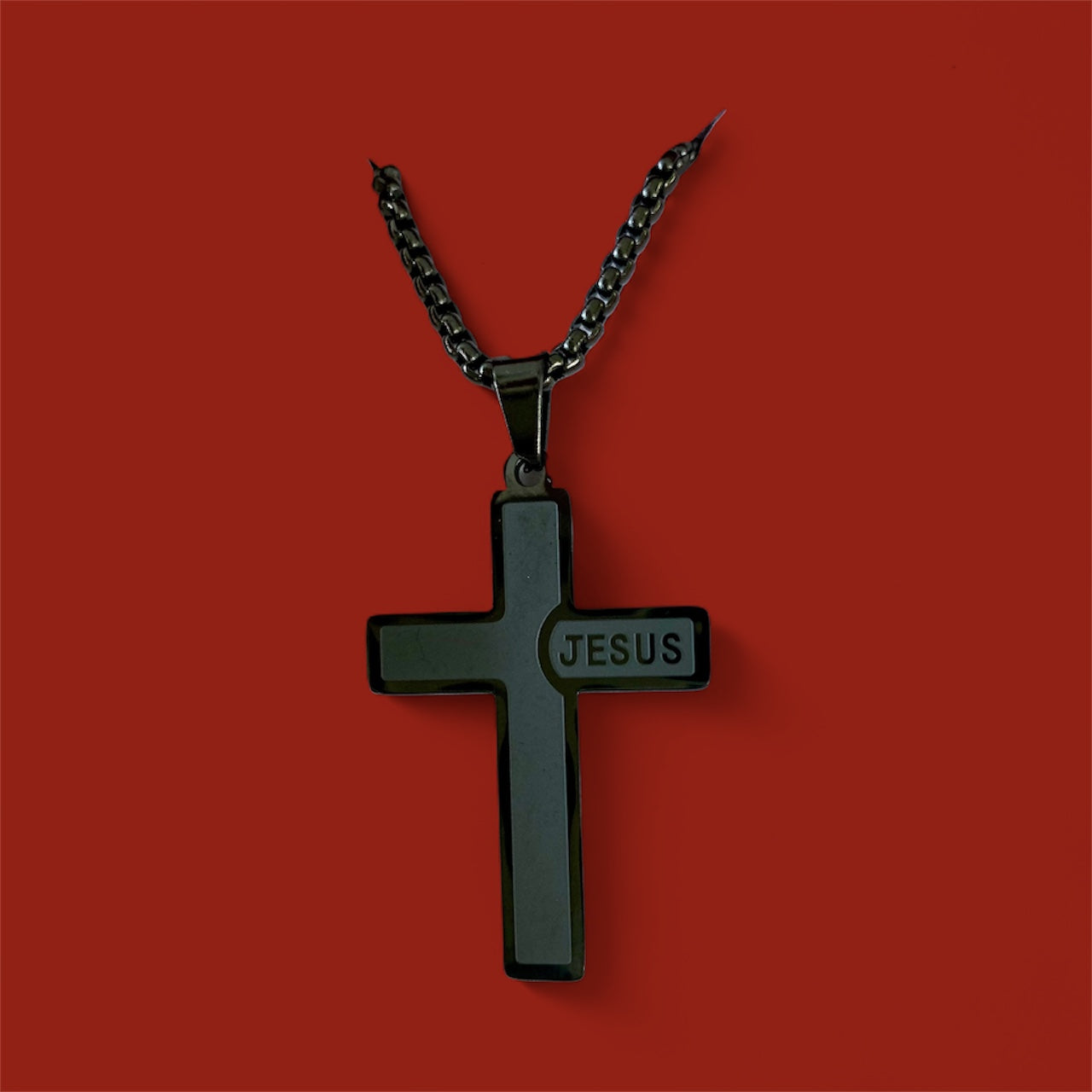 Jesus Cross Black Stainless Steel Necklace