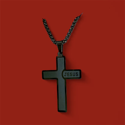 Jesus Cross Black Stainless Steel Necklace