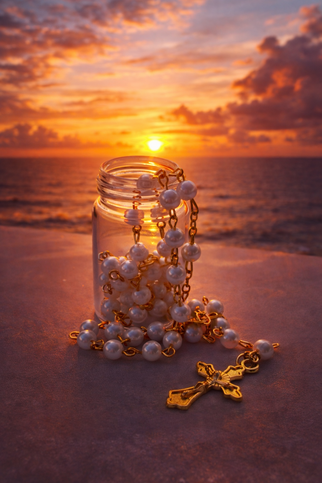 Pearl Rosary in Glass Jar