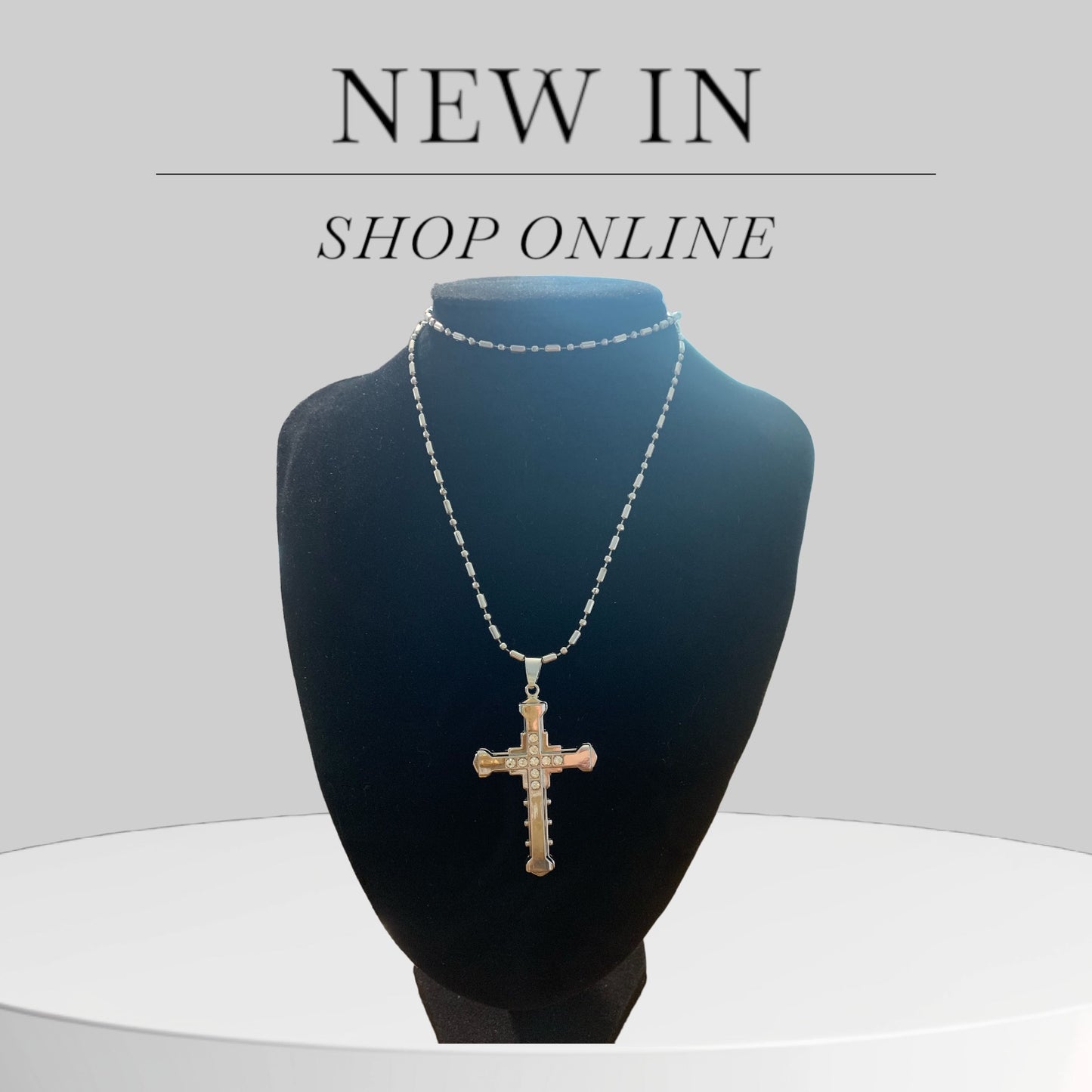 Men’s Large Stainless Steel Cross (Blue Tone) with 20 in Chain