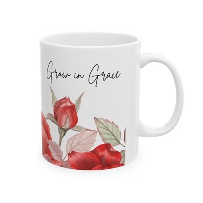 Grow in Grace Red Roses Ceramic Mug 11oz