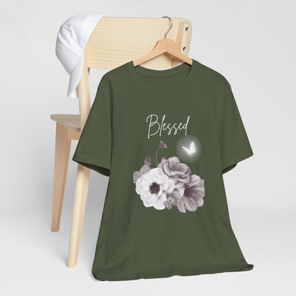 Blessed White Flowers with Butterfly T-shirt