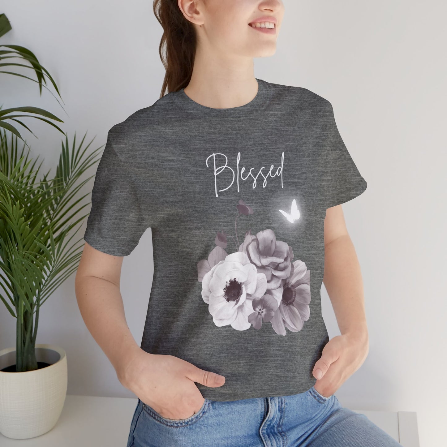 Blessed White Flowers with Butterfly T-shirt