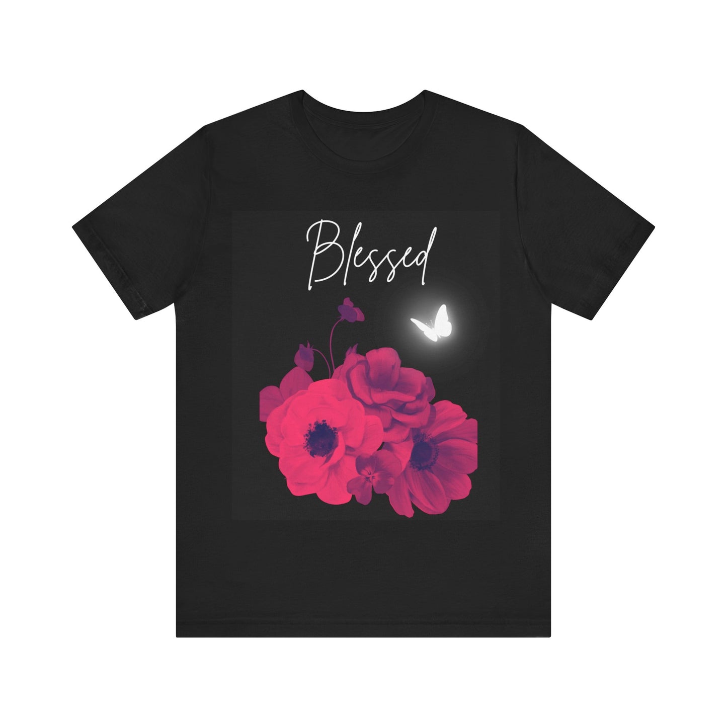 Blessed Red Flowers Butterfly Jersey Short Sleeve Tee