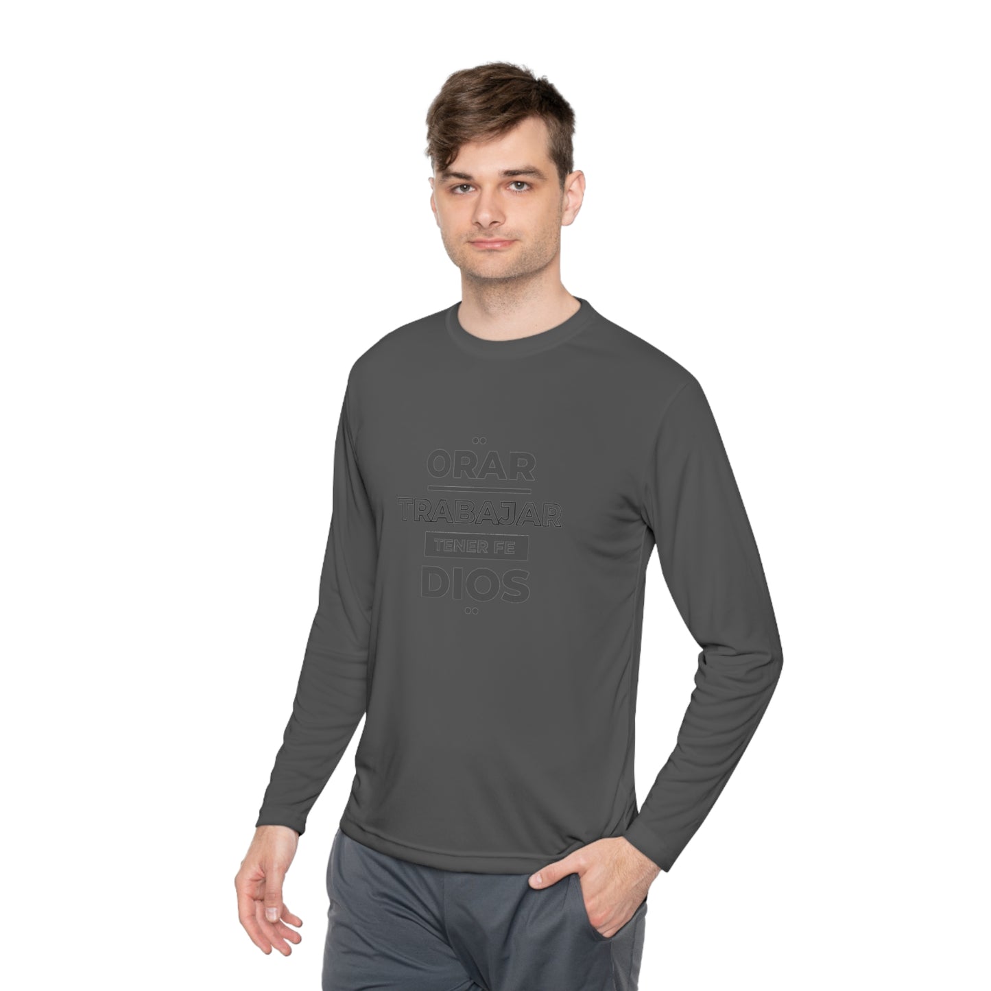 Orar, Trabajar, Tener Fe, Dios  Long Sleeve Tee (Pray, Work, Have Faith, God) T-shirt in Spanish