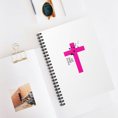 Faith, Hope, Joy Pink Cross Spiral Notebook - Ruled Line