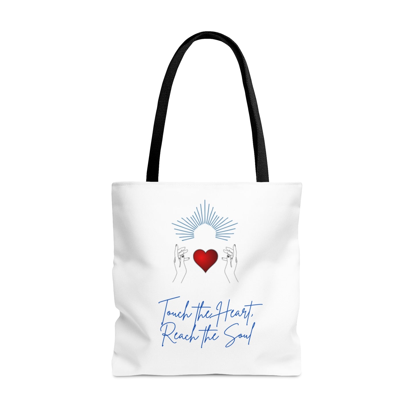 Touch the Heart, Reach the Soul white Tote Bag (AOP)