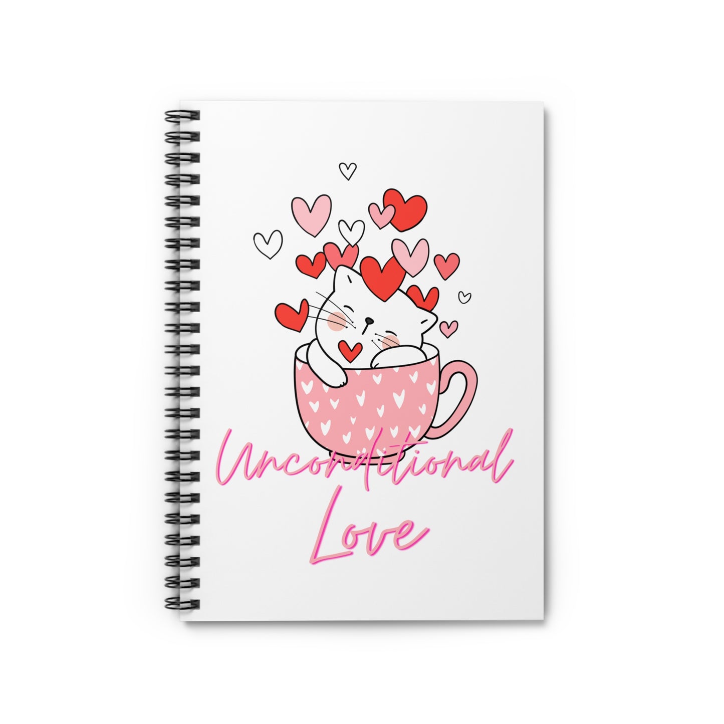 Unconditional Love Cat in a Mug Spiral Notebook - Ruled Line