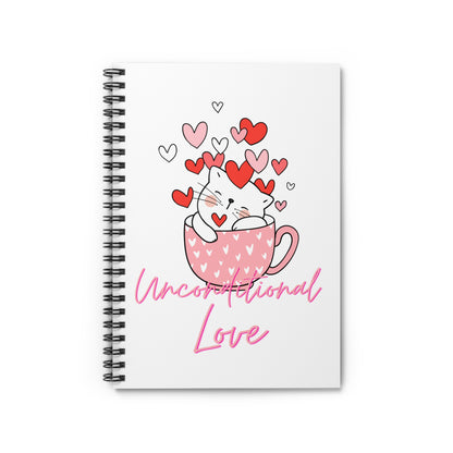 Unconditional Love Cat in a Mug Spiral Notebook - Ruled Line