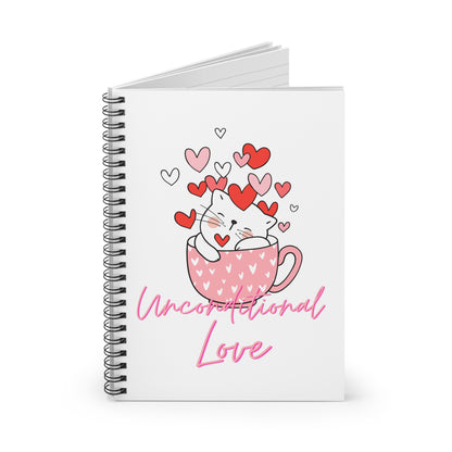 Unconditional Love Cat in a Mug Spiral Notebook - Ruled Line