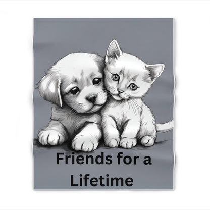 Friends for a Lifetime Puppy and Kitten Throw Blanket