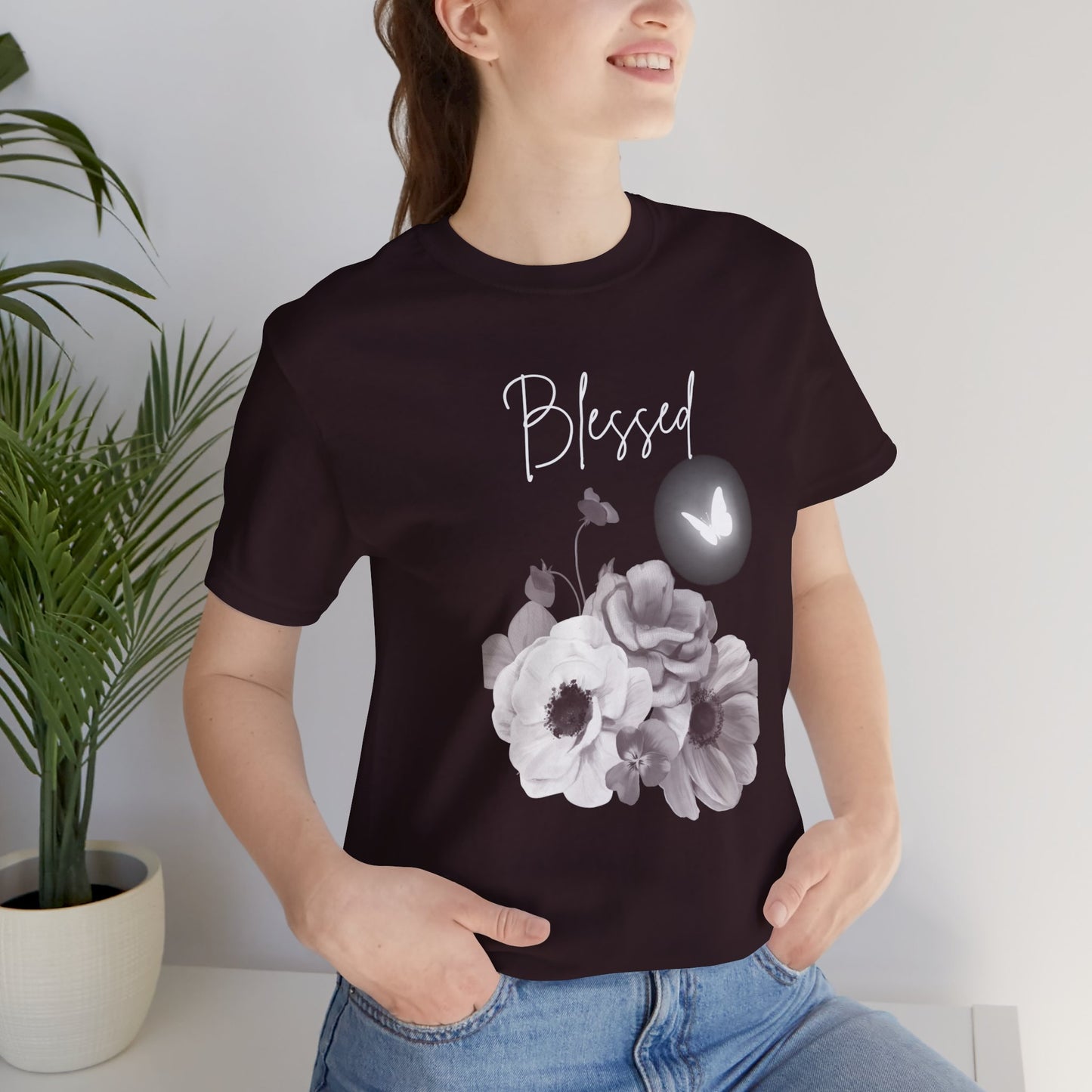 Blessed White Flowers with Butterfly T-shirt