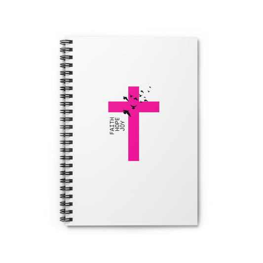 Faith, Hope, Joy Pink Cross Spiral Notebook - Ruled Line