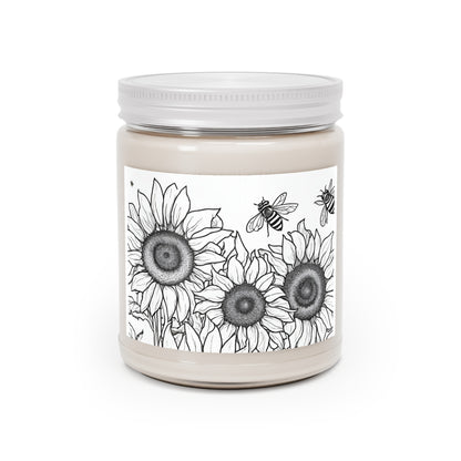 Sunflowers and Bees YOU Color Handmade Scented Soy Candle, Color your candle flower design soy candle  Scented Candles, 9oz