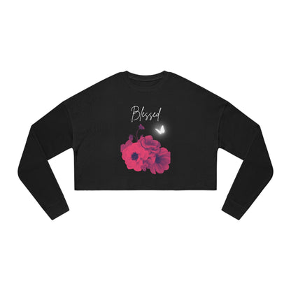 Blessed Red Flowers Butterfly Women's Cropped Sweatshirt