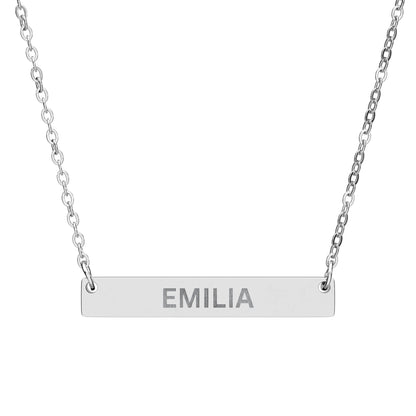 Personalized Engraved Bar Necklace, Stainless Steel Horizontal Bar Necklace