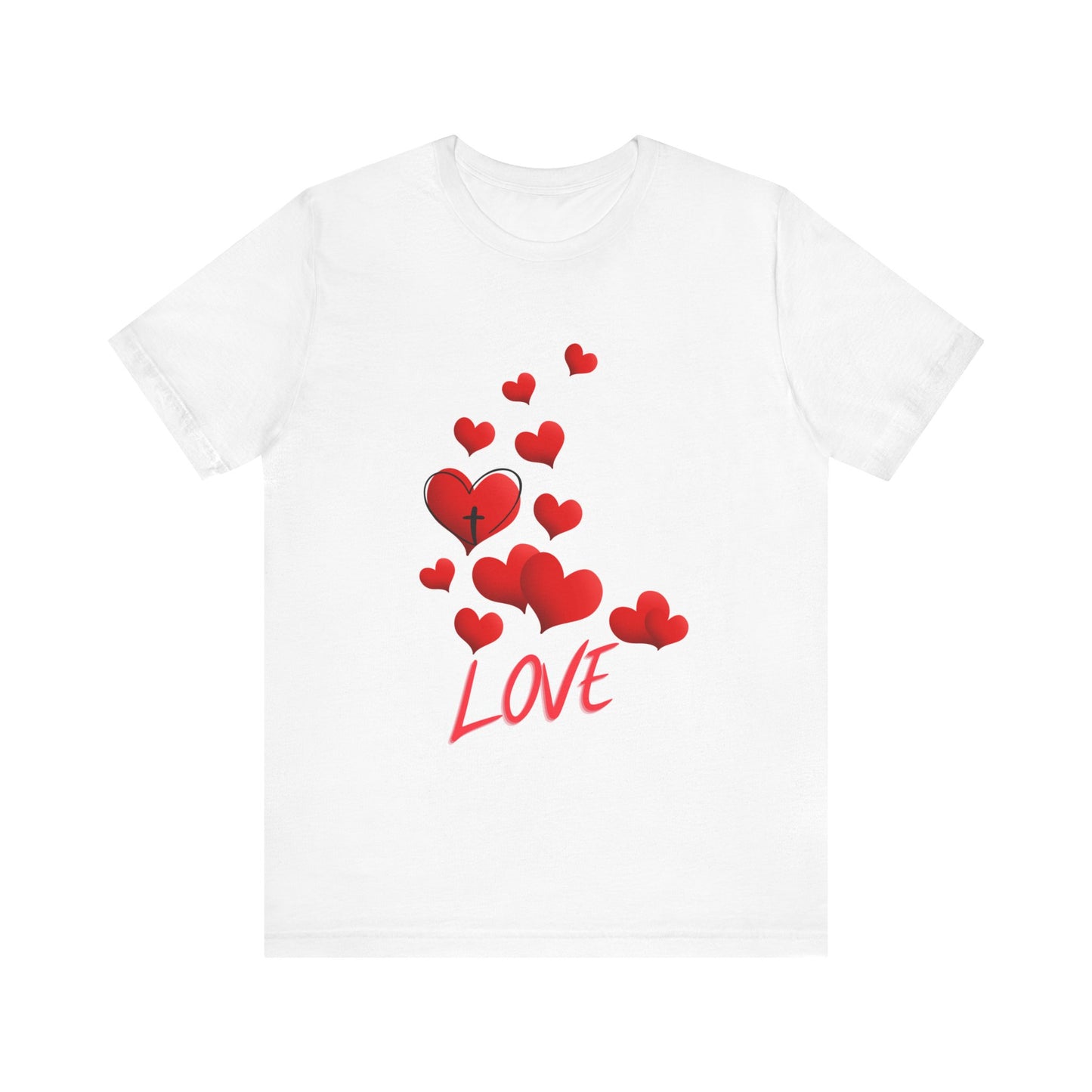 Love Red Hearts and Cross Unisex Jersey Short Sleeve Tee