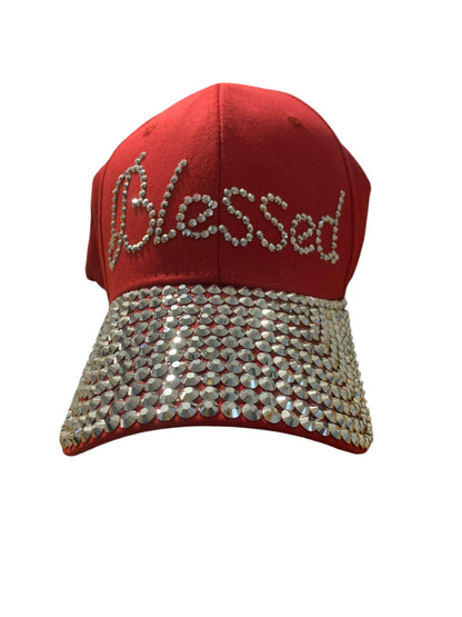 Blessed Rhinestone Red Cap Hat