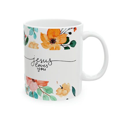 Jesús Loves You Floral Mug