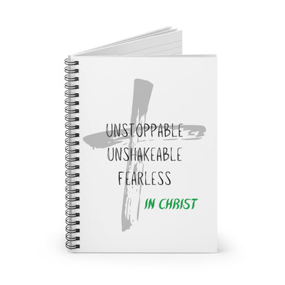 Unstoppable, Unshakable, Fearless in Christ Spiral Notebook - Ruled Line