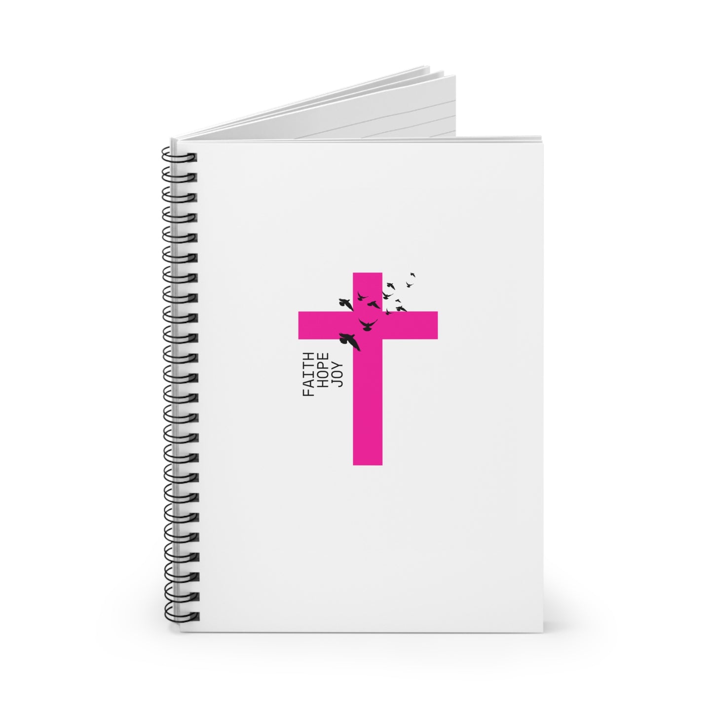 Faith, Hope, Joy Pink Cross Spiral Notebook - Ruled Line