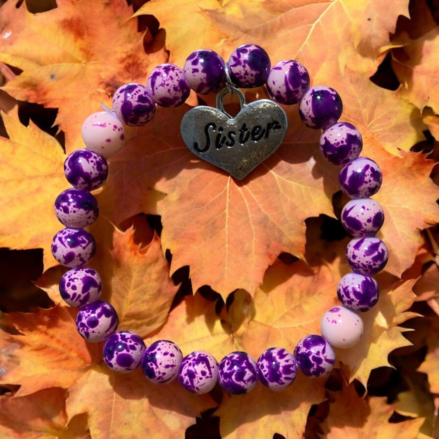 Handmade Purple Agate Natural Stone Bracelet with Sister Charm