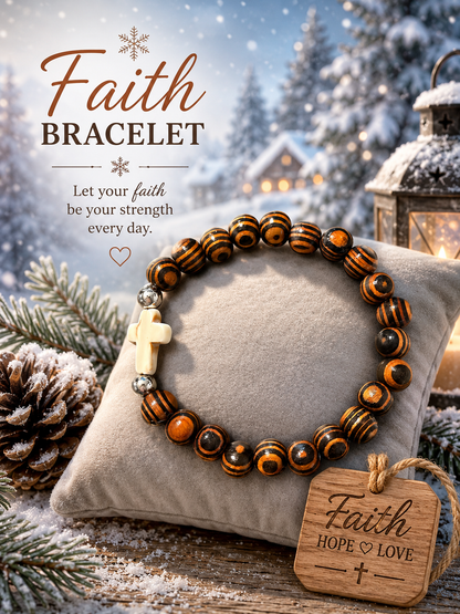 Stone Wood Cross Faith Bracelet