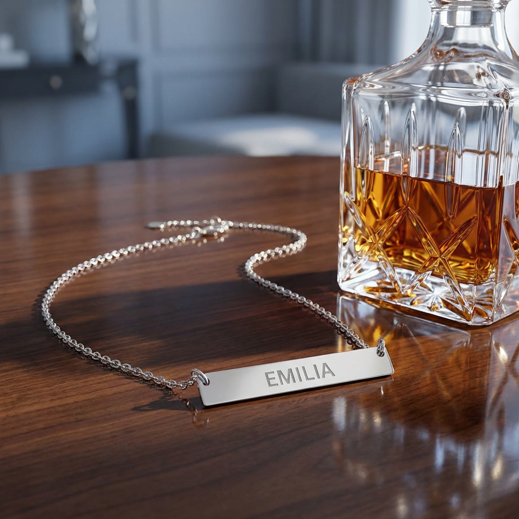 Personalized Engraved Bar Necklace, Stainless Steel Horizontal Bar Necklace