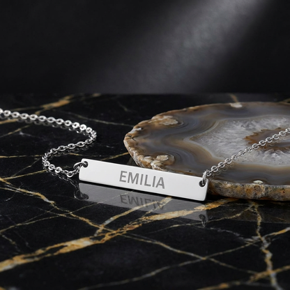Personalized Engraved Bar Necklace, Stainless Steel Horizontal Bar Necklace
