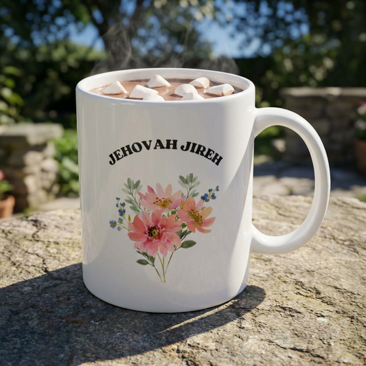 Jehovah Jireh God Is My Provider Ceramic Mug | Floral Woman Design