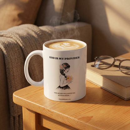 Jehovah Jireh God Is My Provider Ceramic Mug | Floral Woman Design