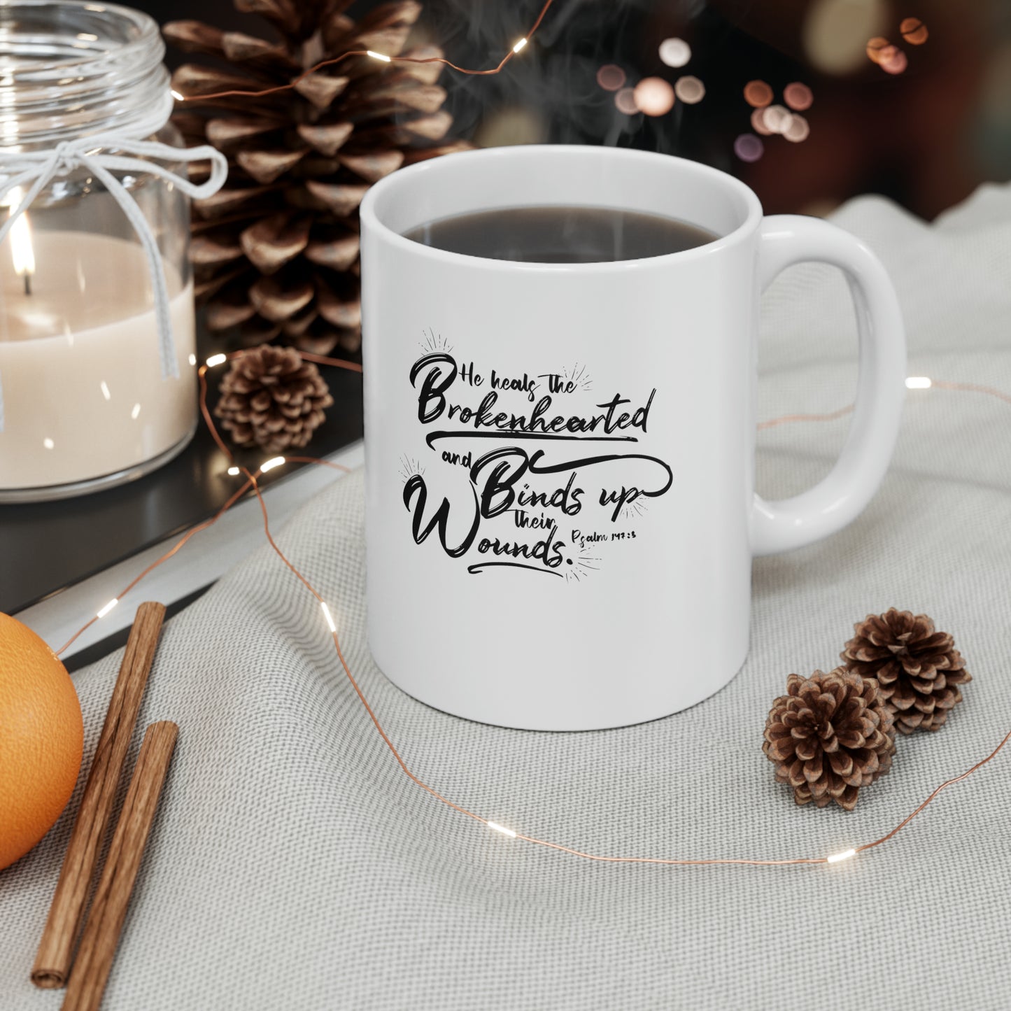 He Heals the Brokenhearted Ceramic Mug