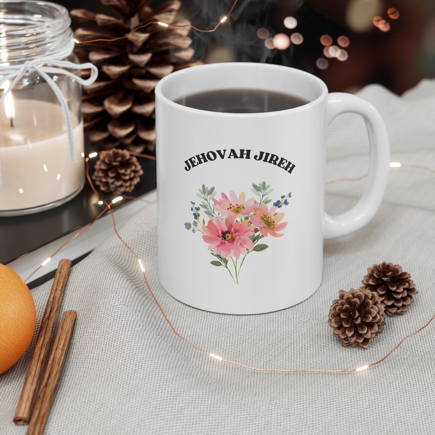 Jehovah Jireh God Is My Provider Ceramic Mug | Floral Woman Design