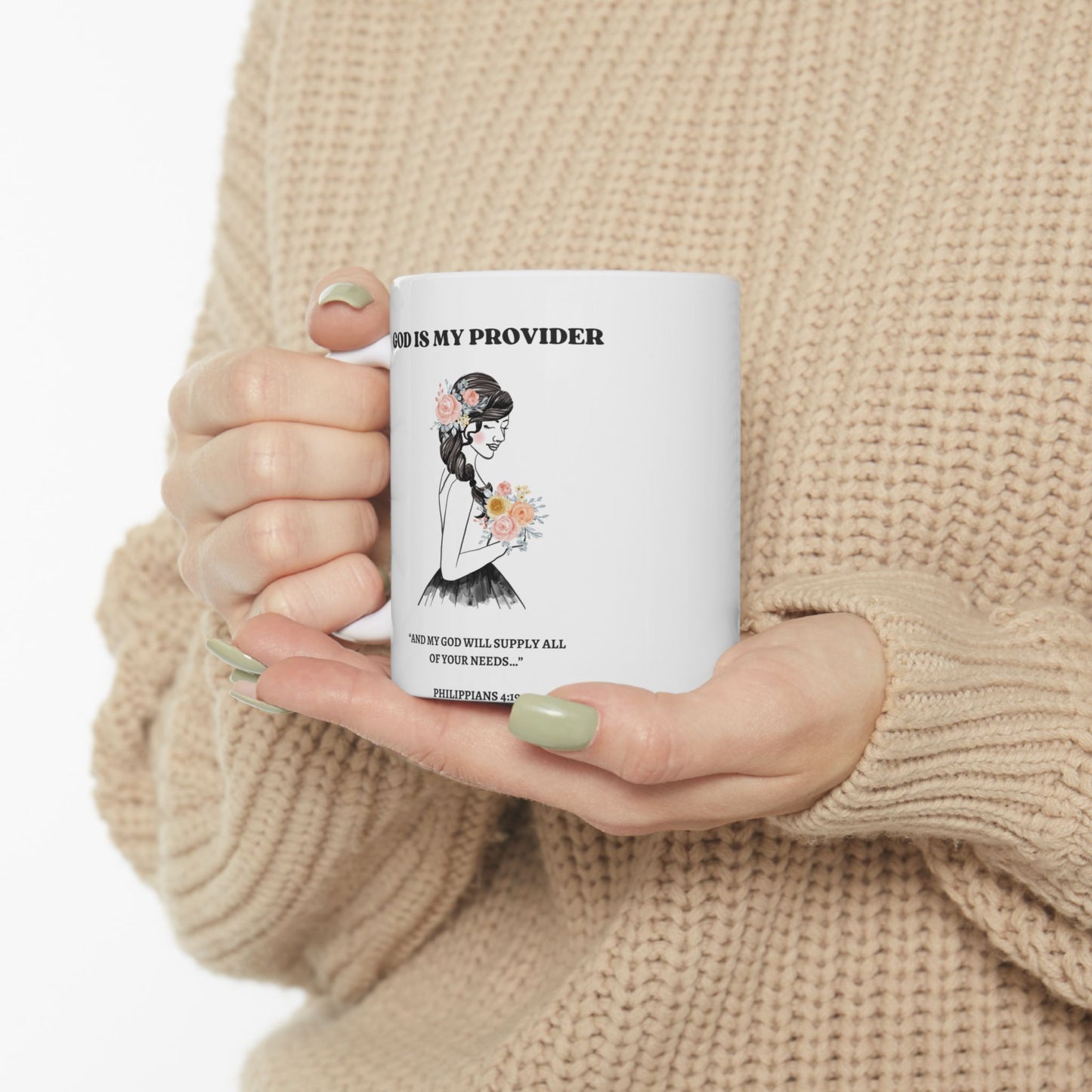Jehovah Jireh God Is My Provider Ceramic Mug | Floral Woman Design