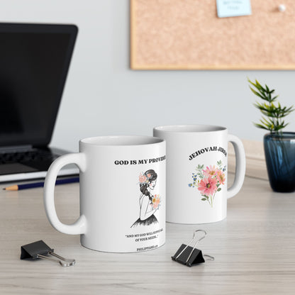 Jehovah Jireh God Is My Provider Ceramic Mug | Floral Woman Design