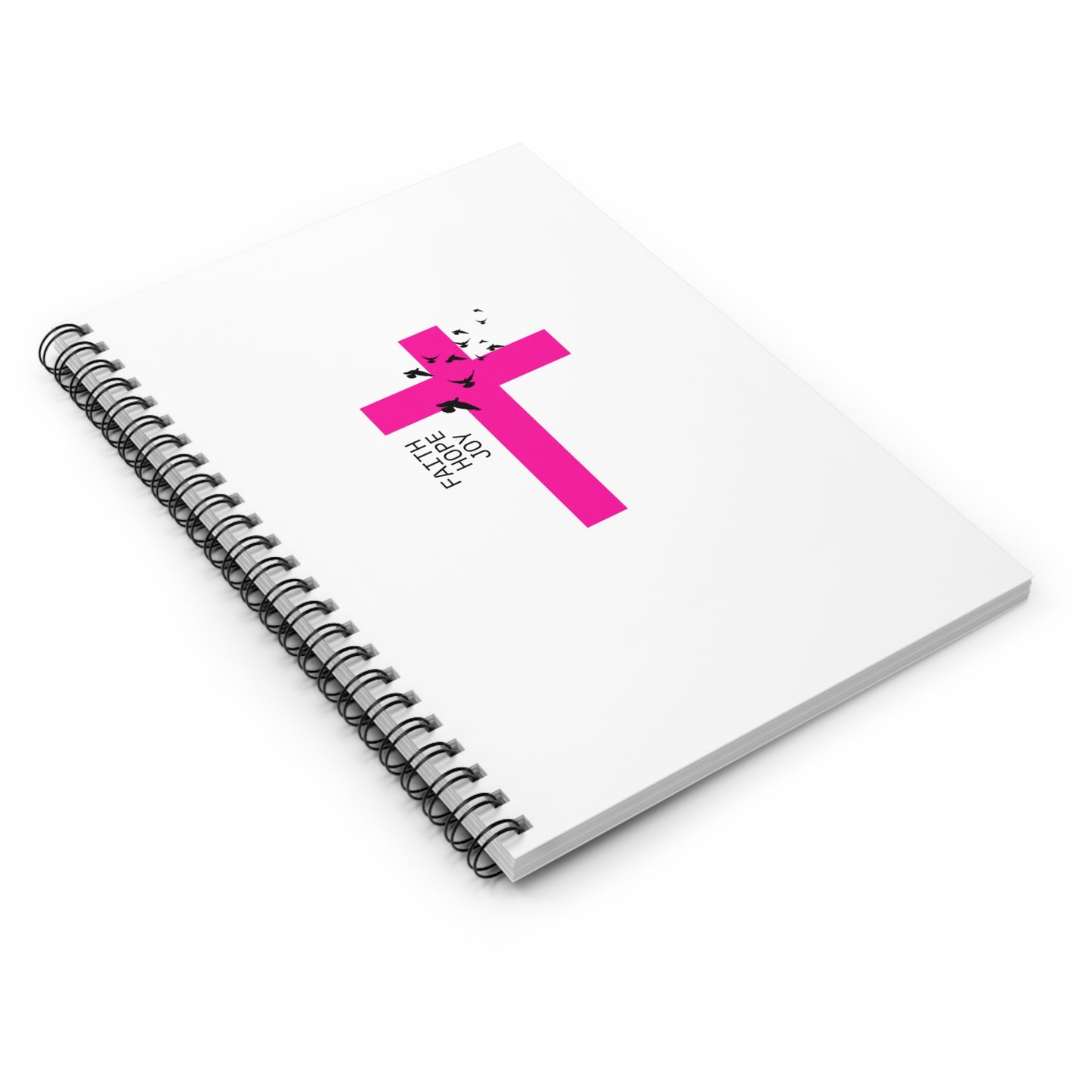 Faith, Hope, Joy Pink Cross Spiral Notebook - Ruled Line