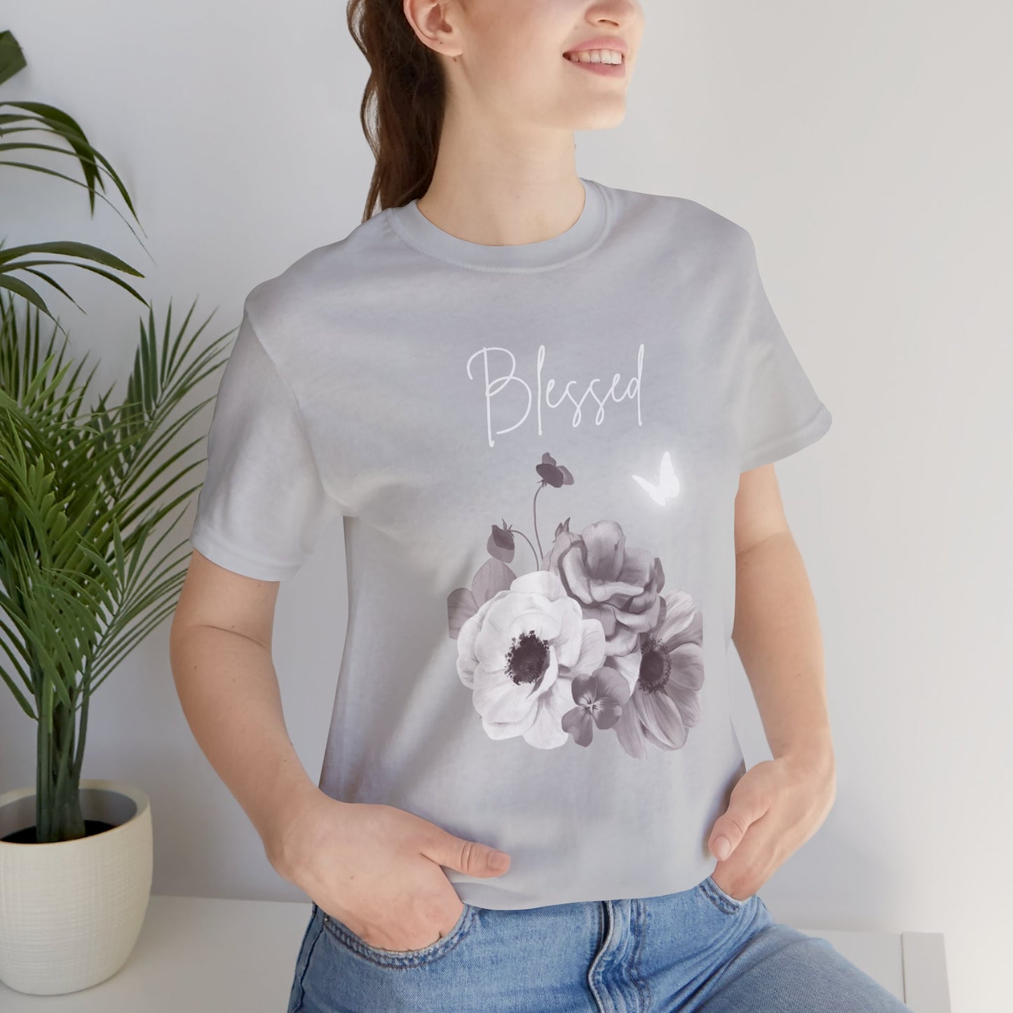 Blessed White Flowers with Butterfly T-shirt